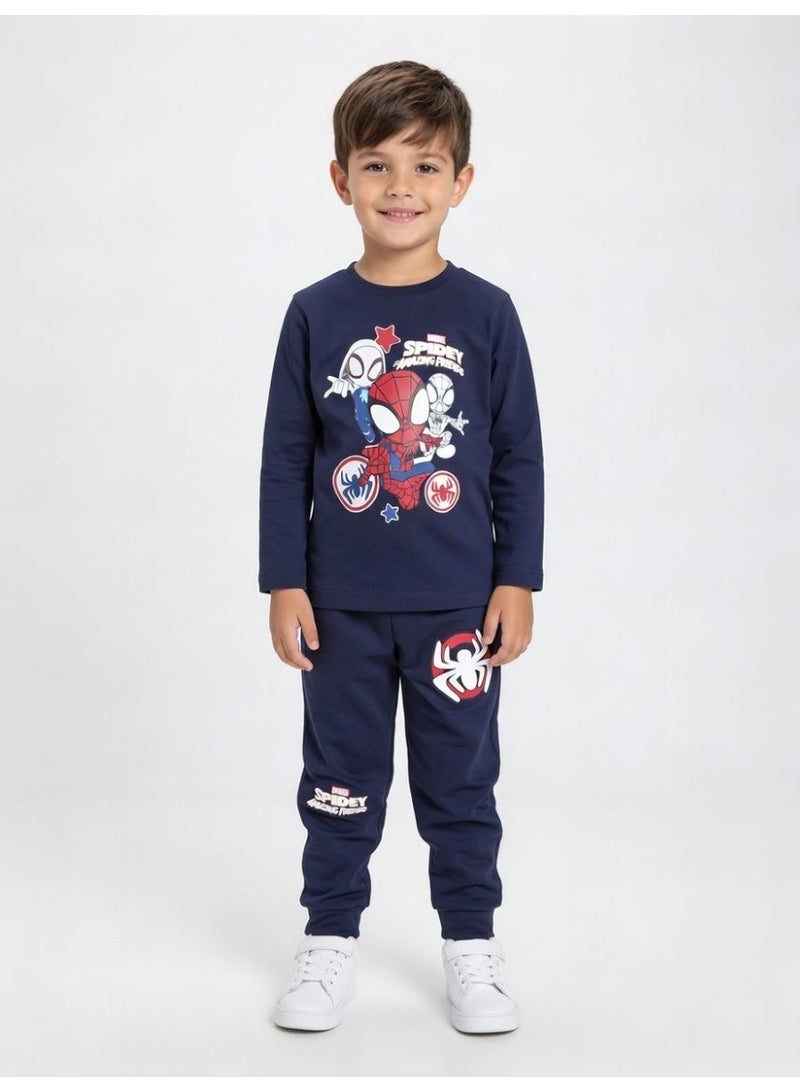 Spiderman | Boys Long Sleeve T-Shirt & Pant Set | Navy - Image 1
